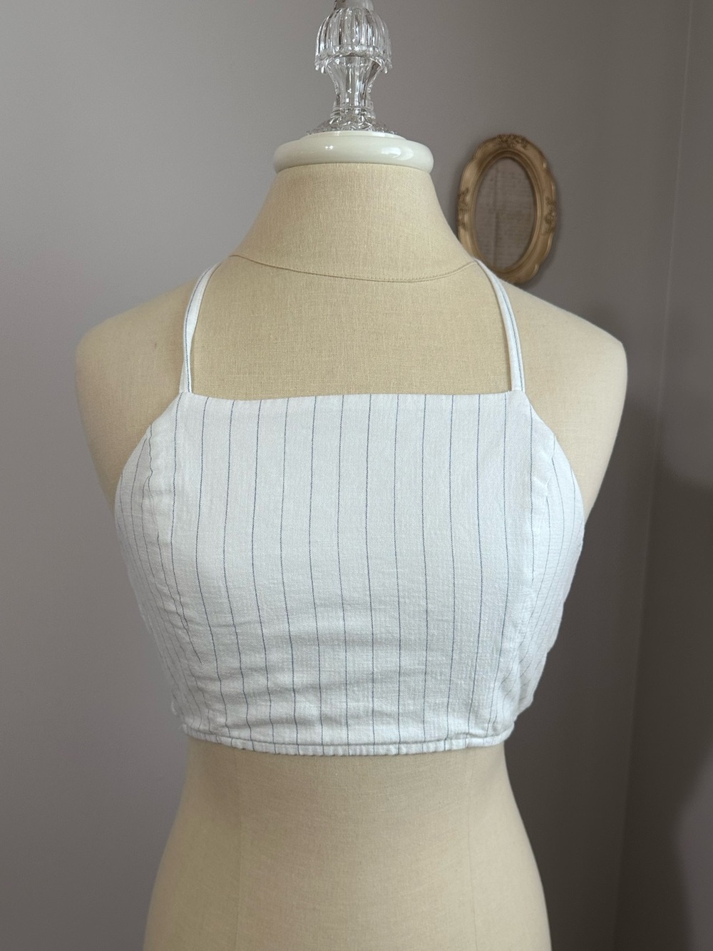 Wild Honey White Pinstripe Square-Neck Crop Top
